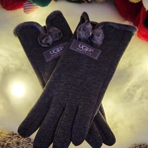 UGG Charcoal Gloves with Faux Fur Accents